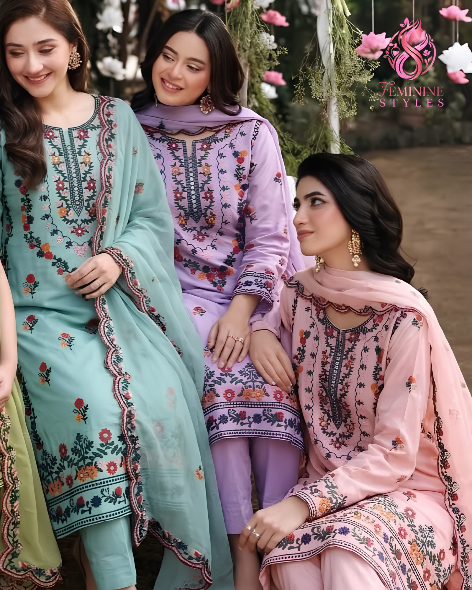 Coral Bloom-Embroidered Cotton Lawn 3-Piece Festive Ensemble - Image 3