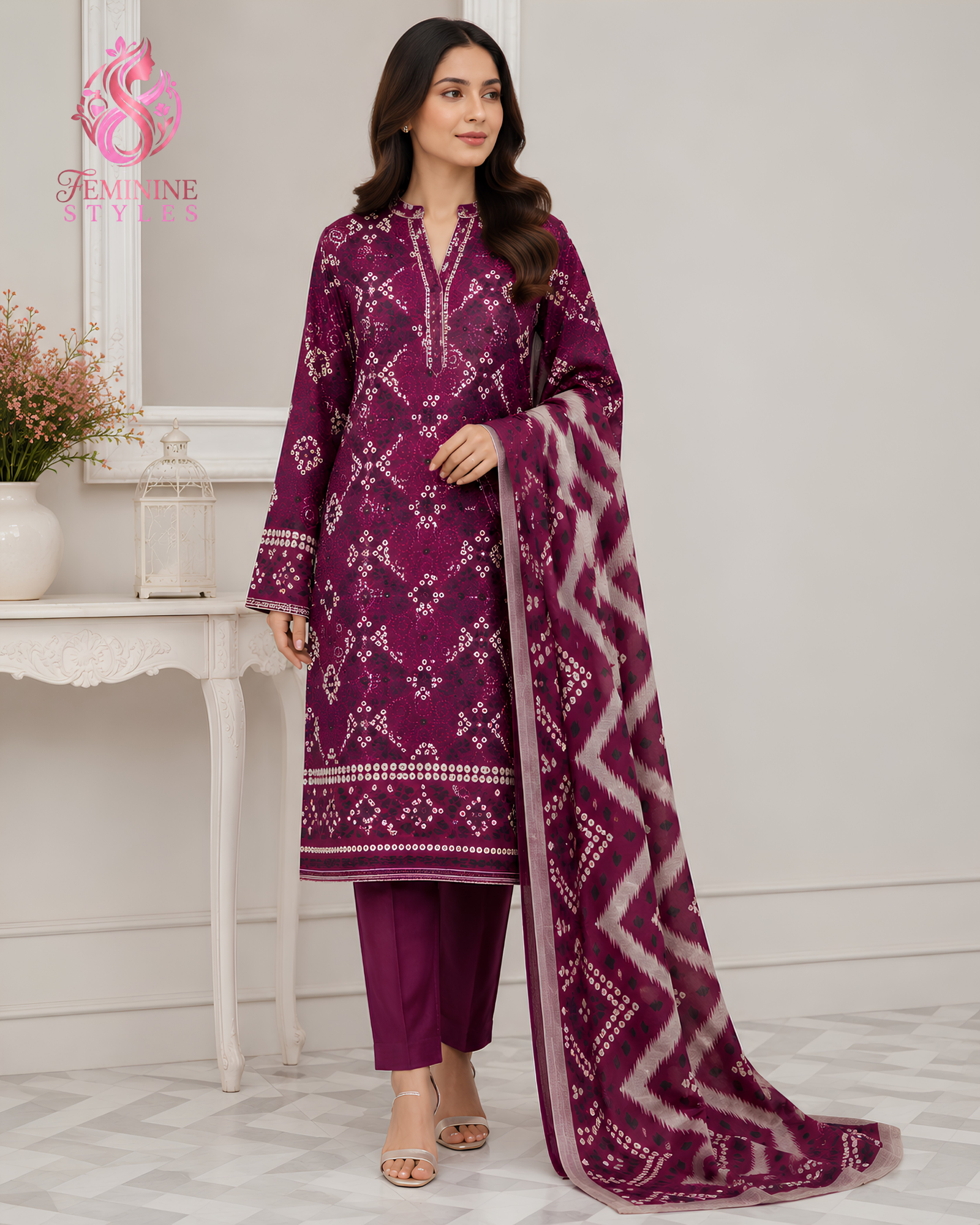 Crimson Sunset Chunri 3- Piece Printed Lawn Collection