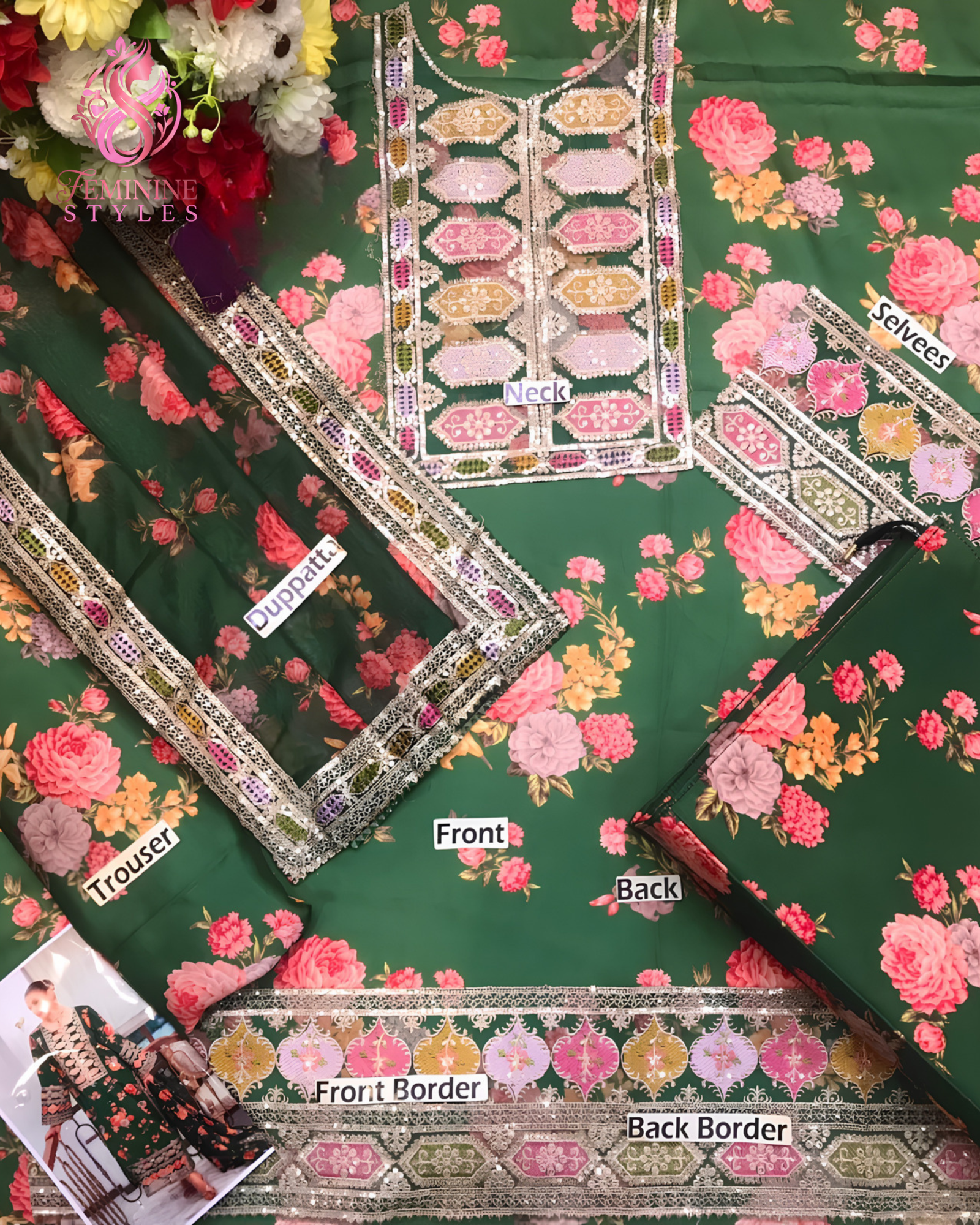 Luxury Bloom – Heavy 3-Piece Embroidered Shamoz Silk Suit - Image 3