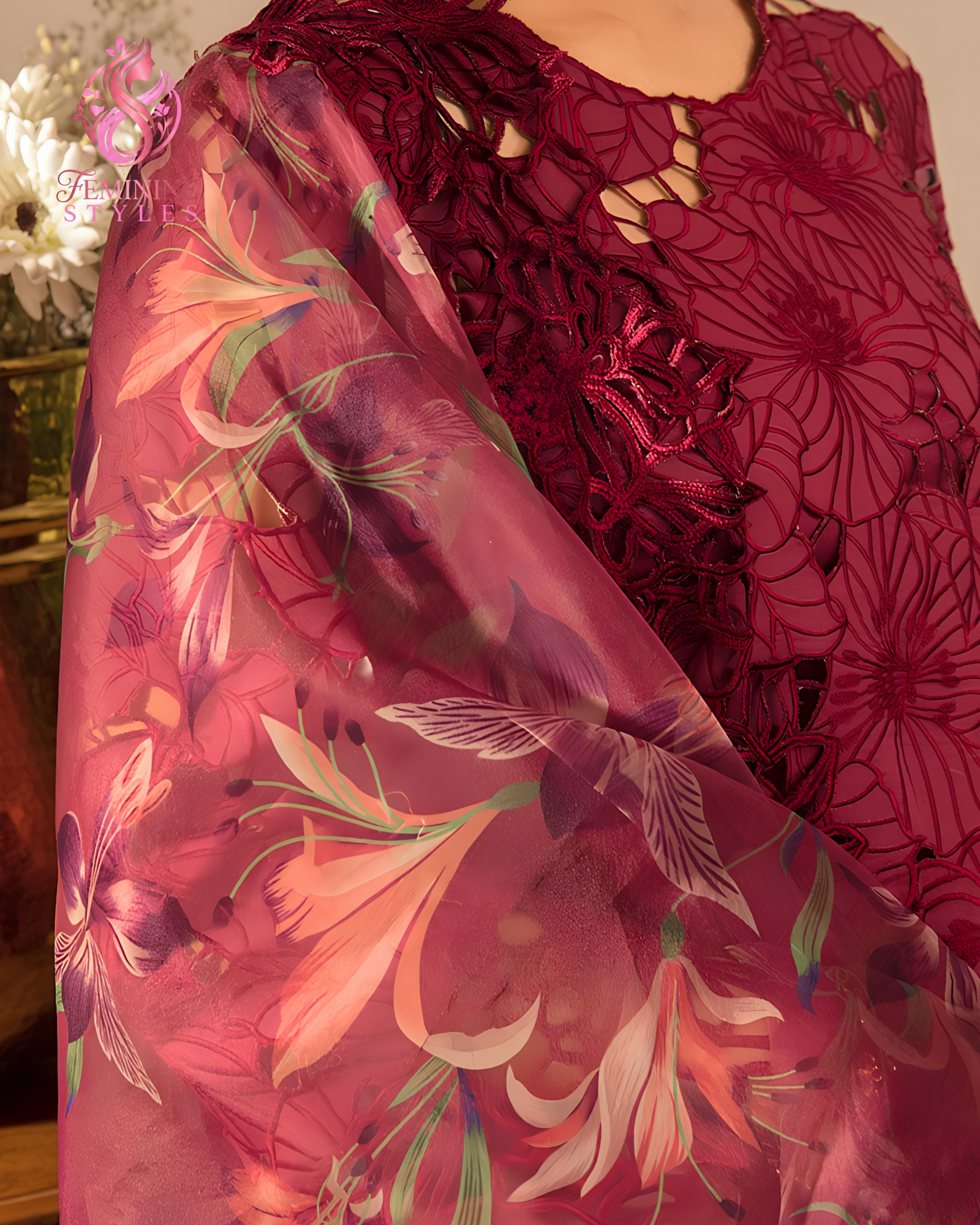 Magenta Majesty – Heavy 3-Piece Embroidered Chikankari Lawn - Image 6