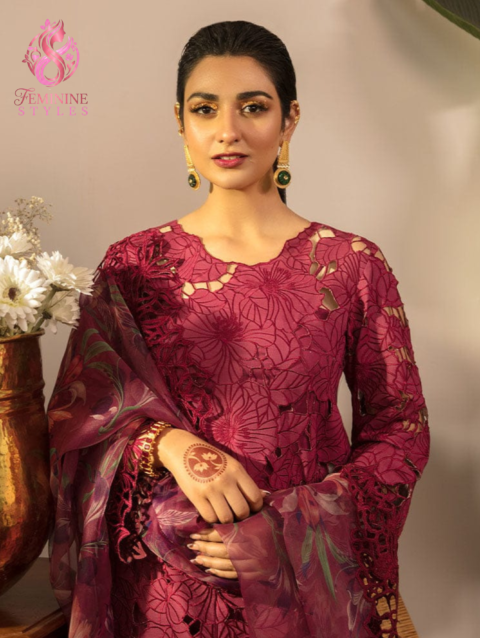 Magenta Majesty – Heavy 3-Piece Embroidered Chikankari Lawn