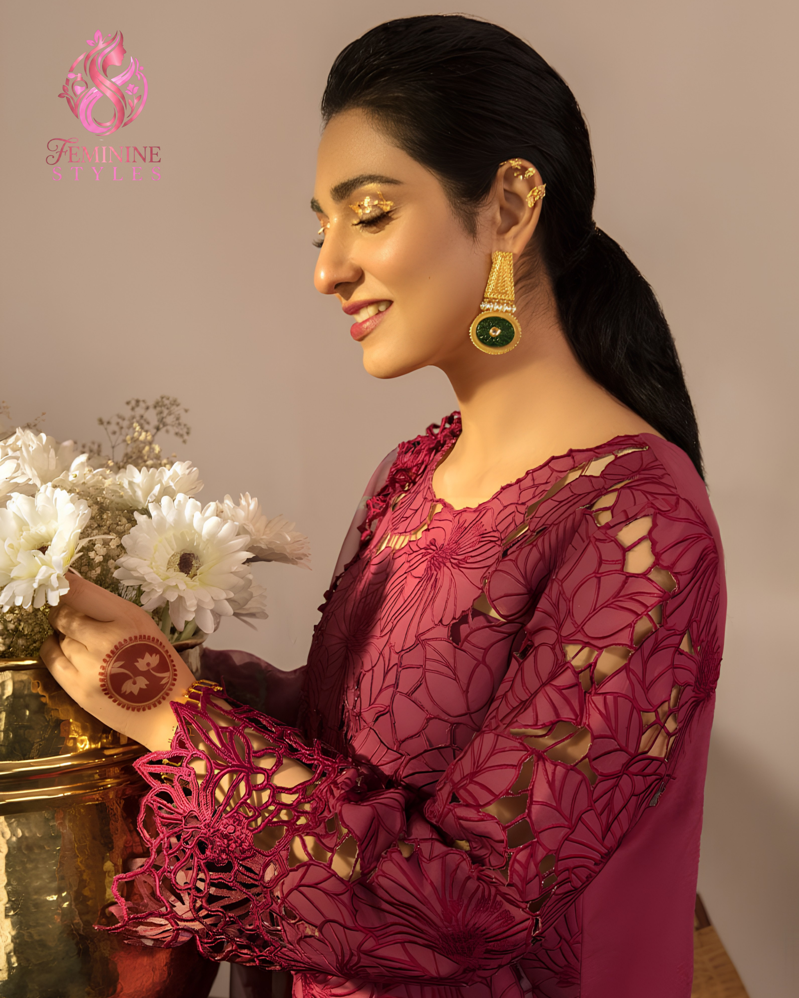 Magenta Majesty – Heavy 3-Piece Embroidered Chikankari Lawn - Image 3