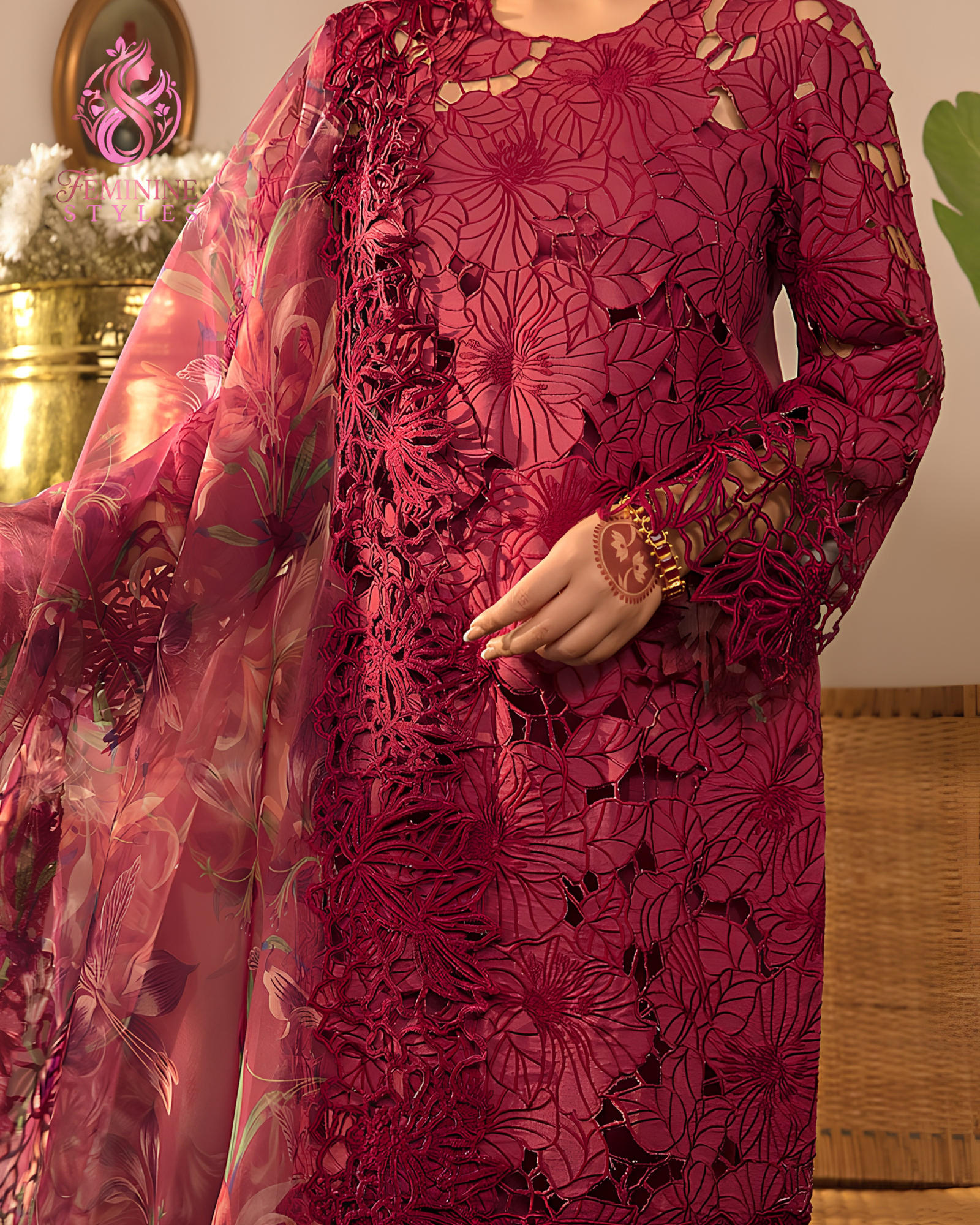 Magenta Majesty – Heavy 3-Piece Embroidered Chikankari Lawn - Image 7