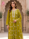 Olive Heritage Handmade Chawal Tanka & Mirror Work 3-Piece Lawn Suit