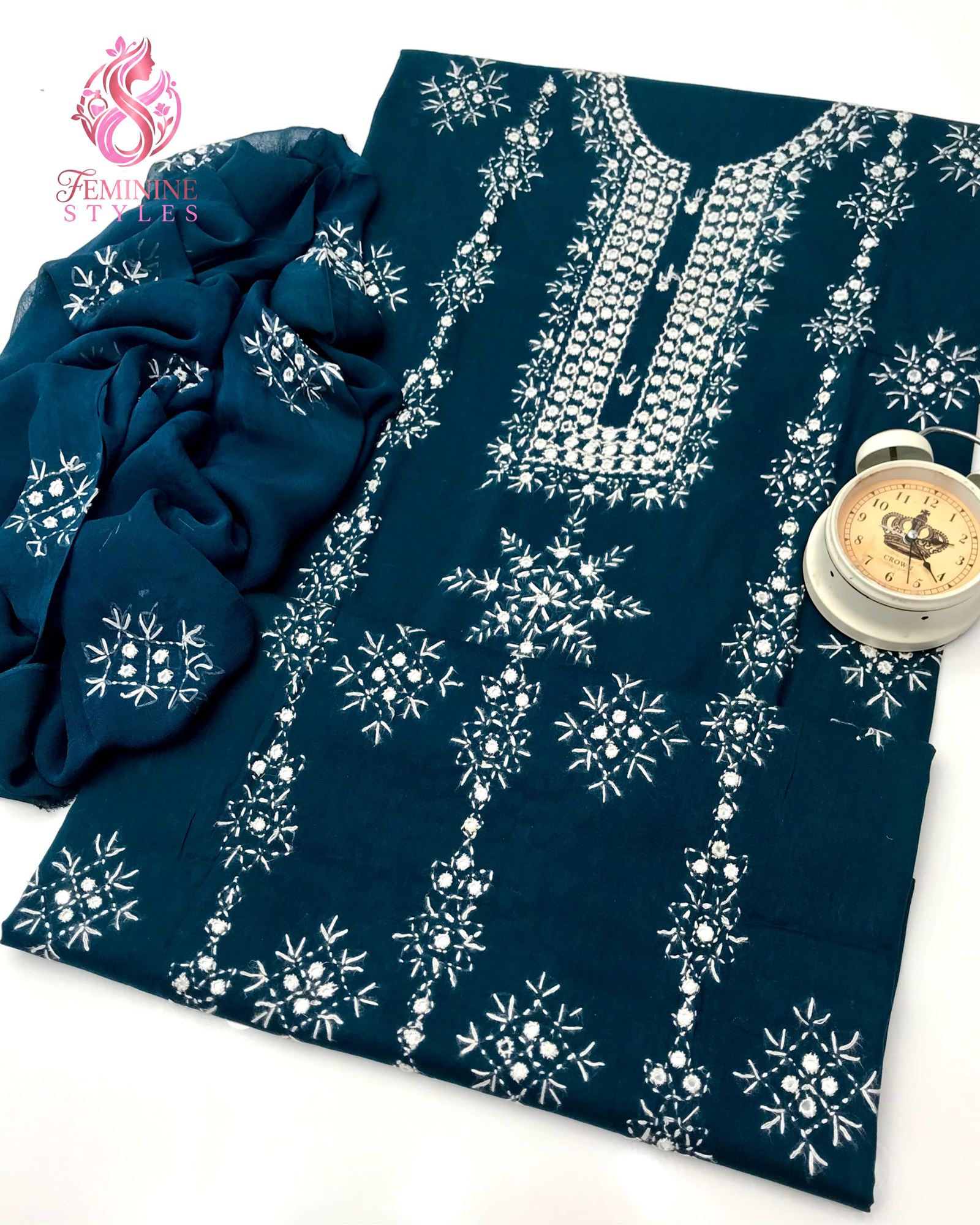 Olive Heritage Handmade Chawal Tanka & Mirror Work 3-Piece Lawn Suit - Image 4
