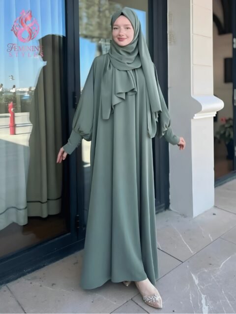 Premium 2-Piece Wool Peach Abaya with Matching Stroller