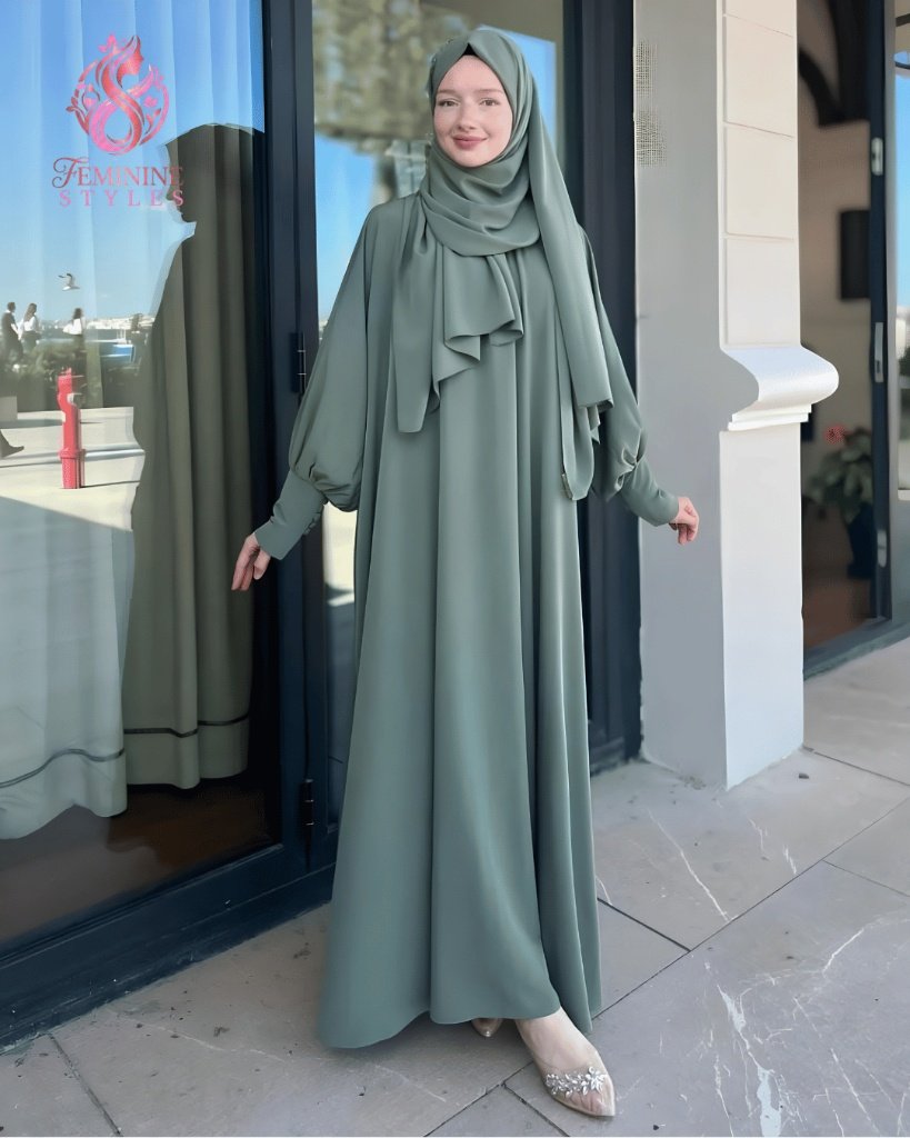 Premium 2-Piece Wool Peach Abaya with Matching Stroller