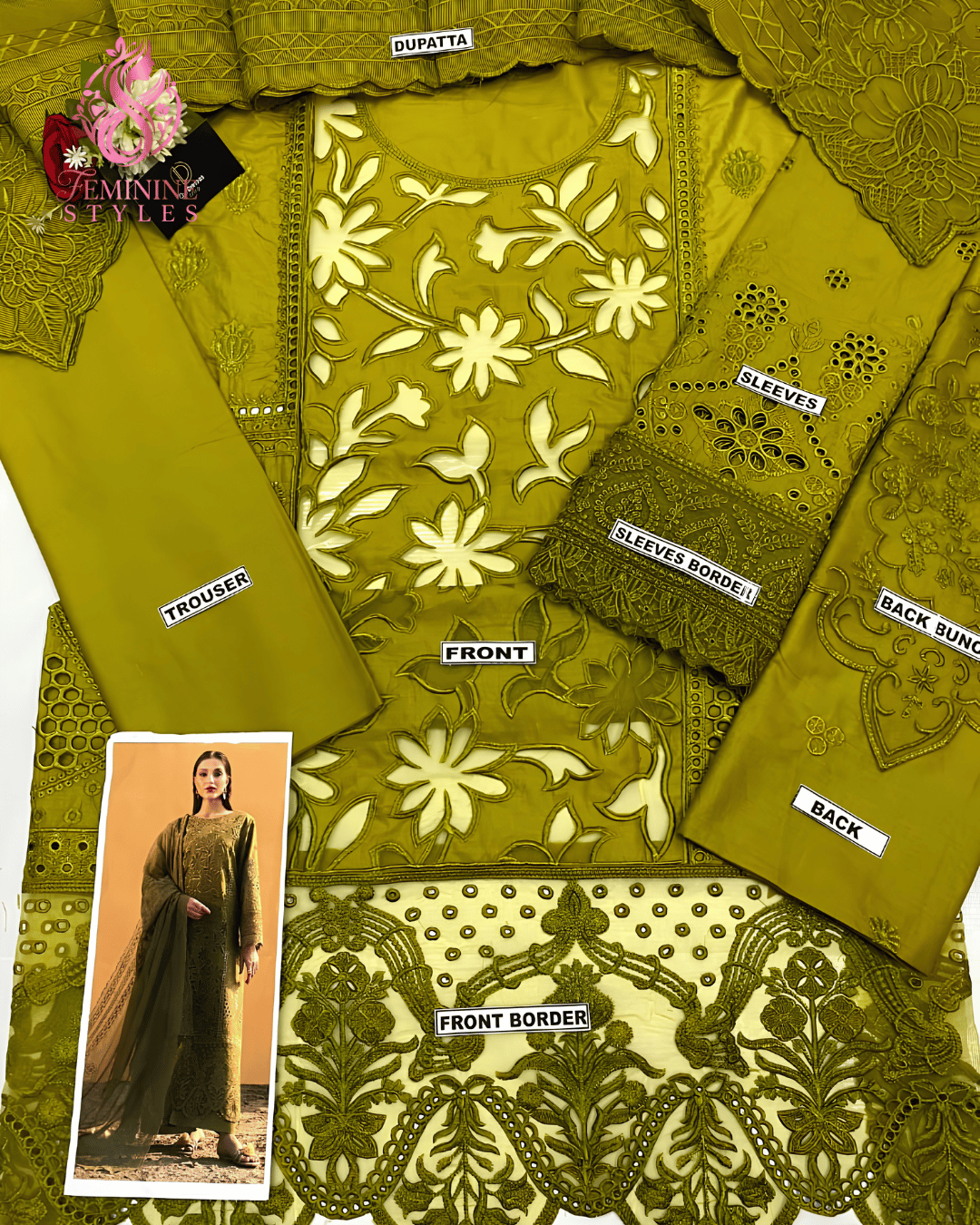 Premium Cotton & Khaddi Net 3-Piece Embroidered Suit - Image 4