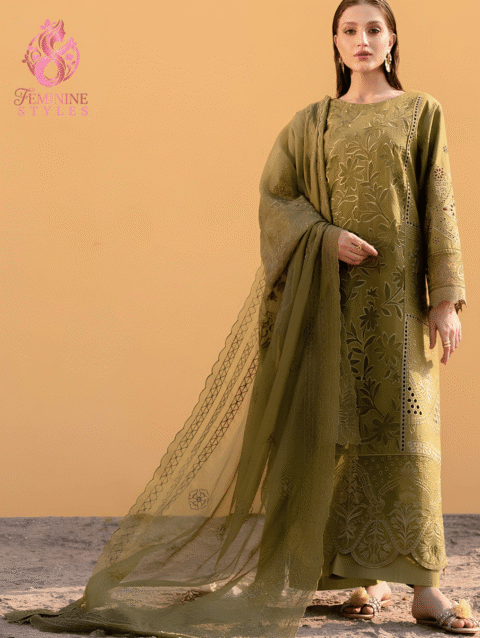 Premium Cotton & Khaddi Net 3-Piece Embroidered Suit