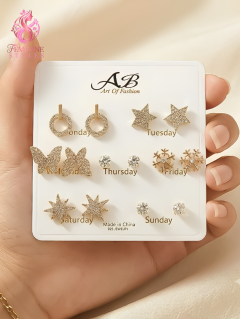 Premium Fancy Golden Metal Tops Earing Card Set