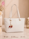 Premium Leather Tote Bag with Trendy Cherry Keychain