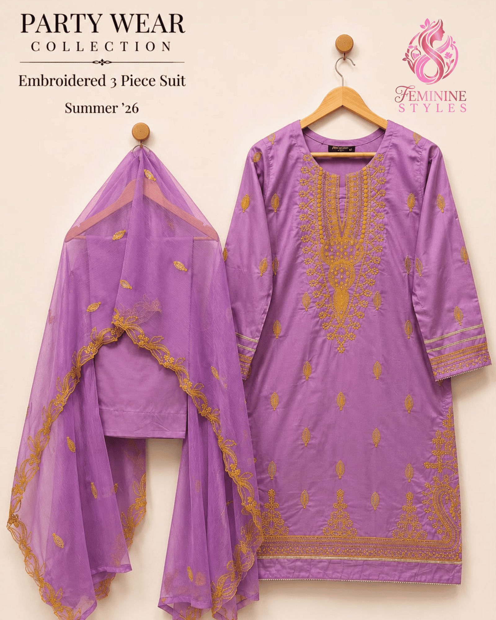 Premium Thread Tilla Embroidered Cotton 3-Piece Suit - Image 3