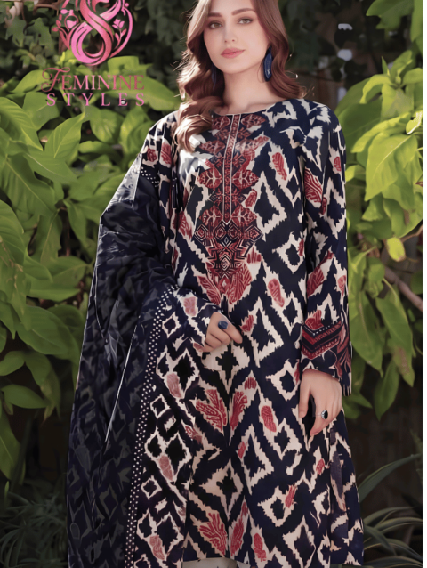 Printed & Embroidered 3-Piece Unstitched Lawn Suit
