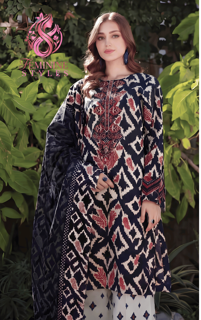 Printed & Embroidered 3-Piece Unstitched Lawn Suit