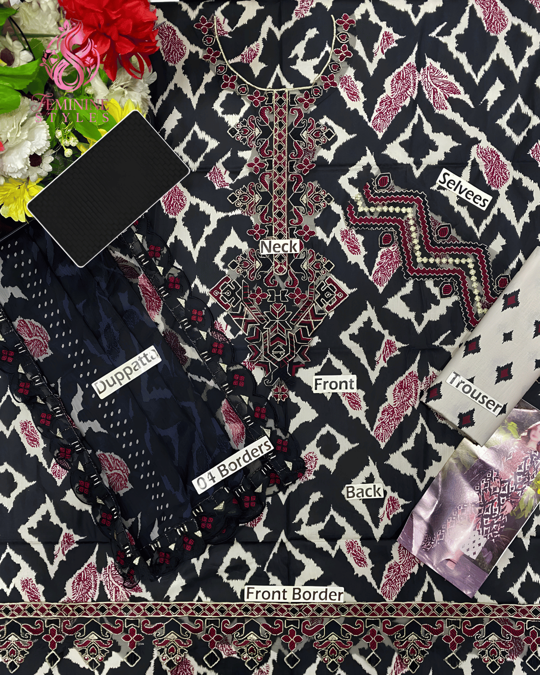 Printed & Embroidered 3-Piece Unstitched Lawn Suit - Image 3
