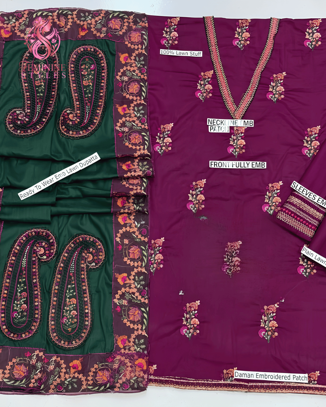 Purple Embroidered 3-Piece Lawn Suit - Image 3
