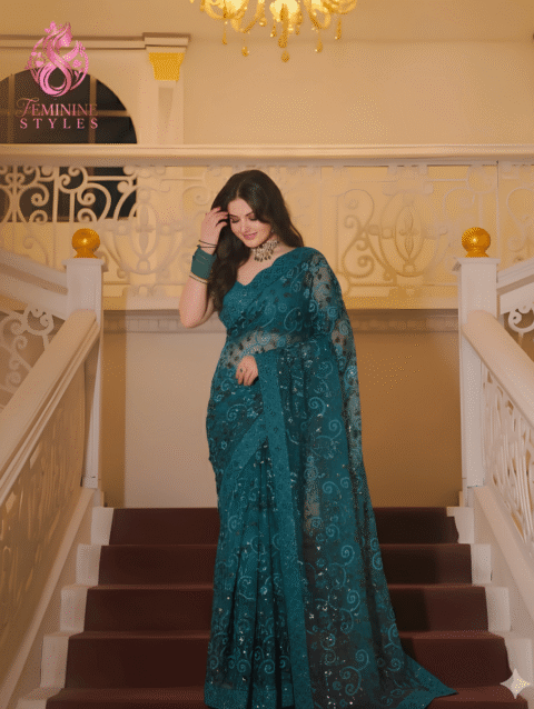 Embroidered Soft Net Saree