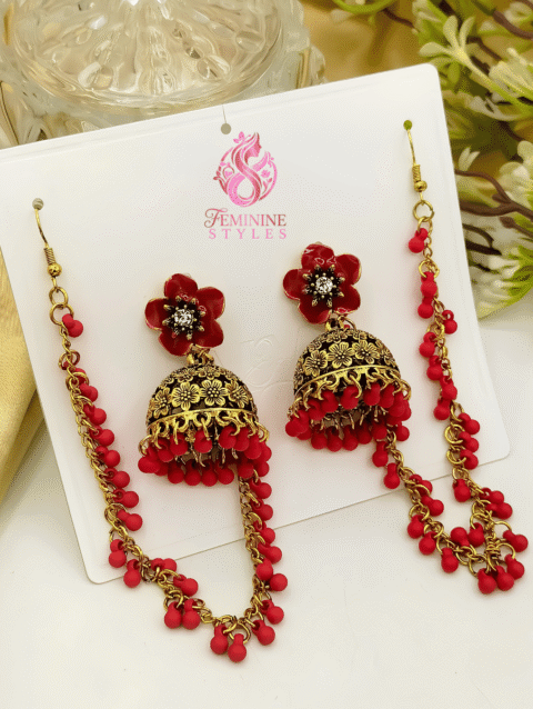 Fancy Earrings with Hair Chain