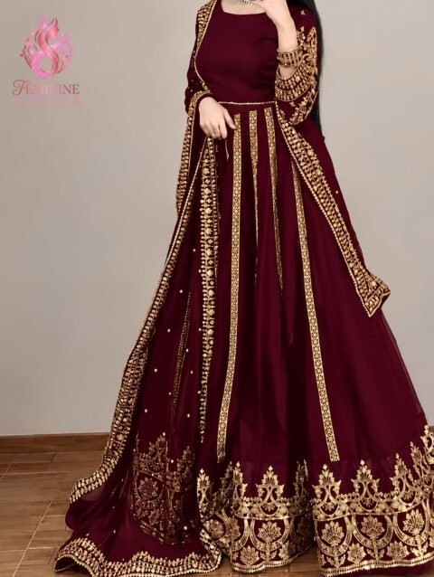Maroon Rawsilk Lehnga